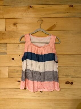 SHEIN Coral, Navy, White & Gray Striped Scoop Neck Tank